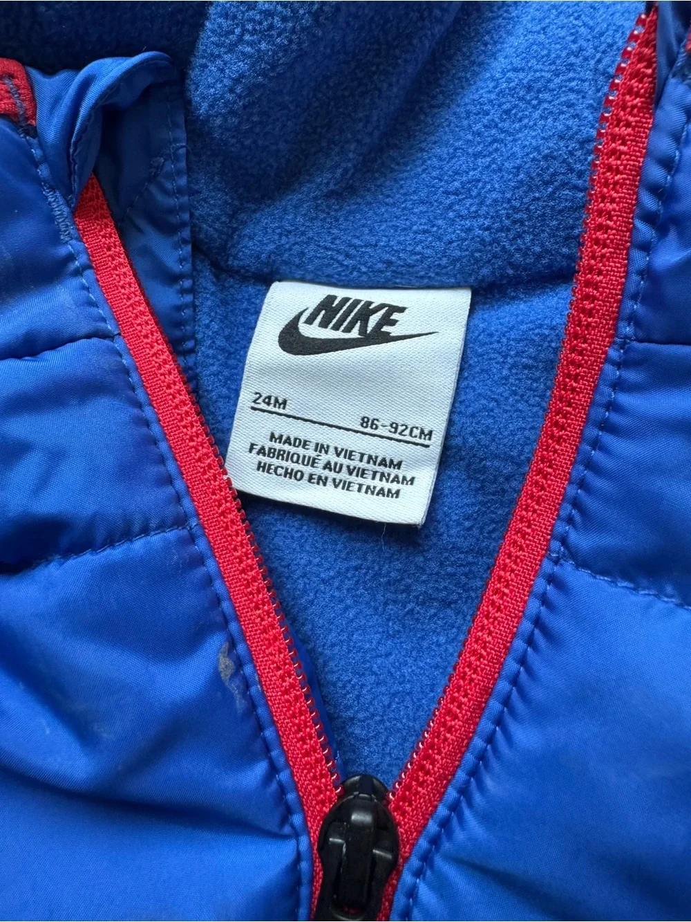 Nike Kids Royal Blue Hooded Snow Suit with Navy Sleeves and Red Trim